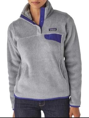 Patagonia Women's Re-Tool Snap-T Fleece Pullover Gray Purple L Large